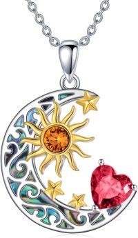 wholesale 925 Sterling Silver Simulated Birthstone Sun Moon Star Pendant Necklace-Sun Moon Star-jan.
