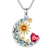 wholesale 925 Sterling Silver Crescent Moon Pendant Necklace Wholesale With Heart And Sun Design-Sun Moon Star-jan.