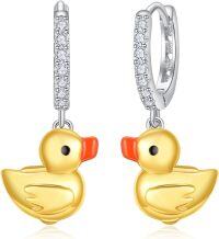 wholesale 925 Sterling Silver Duck Shape Enamel Huggie Hoop Earrings for Women Girls-17-duck