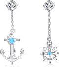 wholesale 925 Sterling Silver Heart & Ship Wheel Drop Dangle Earrings Minimalist Nautical Jewelry for Women Girls Gift 4cm Long-0-0