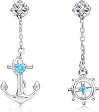 wholesale 925 Sterling Silver Heart & Ship Wheel Drop Dangle Earrings Minimalist Nautical Jewelry for Women Girls Gift 4cm Long-starfish leverback earrings