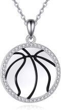 wholesale 925 Sterling Silver Basketball Pendant Necklace with CZ Stones for Sports Lovers Gifts-0-0