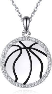 wholesale 925 Sterling Silver Basketball Pendant Necklace with CZ Stones for Sports Lovers Gifts-Basketball