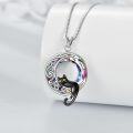 wholesale 925 Sterling Silver Black Cat with Rainbow Crystal Circle Pendant Necklace-0-2
