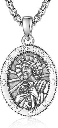 wholesale Sterling Silver Patron Saint Medal Amulet Necklace for Men 2 5mm 22 +2 Chain-A27-Saint Jude