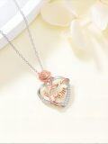 wholesale 925 Sterling Silver Rose Mom Heart Pendant Necklace with Cubic Zirconia-0-4