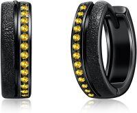 wholesale Sterling Silver 12 Month Birthstone Hoop Earrings for Men Gift for Father Husband-Black Hoops001-11-Nov Topaz