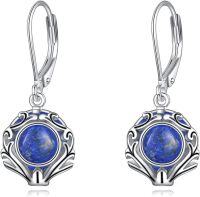 wholesale Sterling Silver Gemstone Leverback Dangle Drop Filigree Earrings for Women-Lapis lazuli
