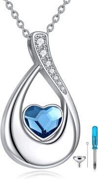wholesale 925 Sterling Silver Teardrop Urn Pendant Necklace for Human & Pet Ashes - Engraved Forever in My Heart - 18 Chain - Gift for Wife, Mom, Friend-crystal