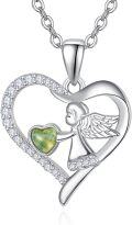 wholesale 925 Sterling Silver Green Tourmaline Heart Angel Pendant Necklace for Women Girls Gifts-0-0