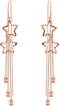 wholesale Rose Gold 925 Sterling Silver Star Drop Threader Earrings with Beaded Chains for Women and Teenagers - Hypoallergenic Jewelry-Lucky Star Rose Gold
