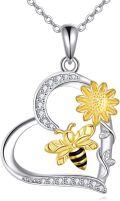 wholesale 925 Sterling Silver Honeybee and Sunflower Heart Pendant Necklace for Women-0-0