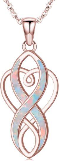 wholesale Rose Gold 925 Sterling Silver Opal Celtic Knot Infinity Heart Pendant Necklace for Women-Rose Gold