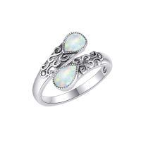 wholesale 925 Sterling Silver Open Adjustable Band Ring for Women Jewelry Gifts-Opal