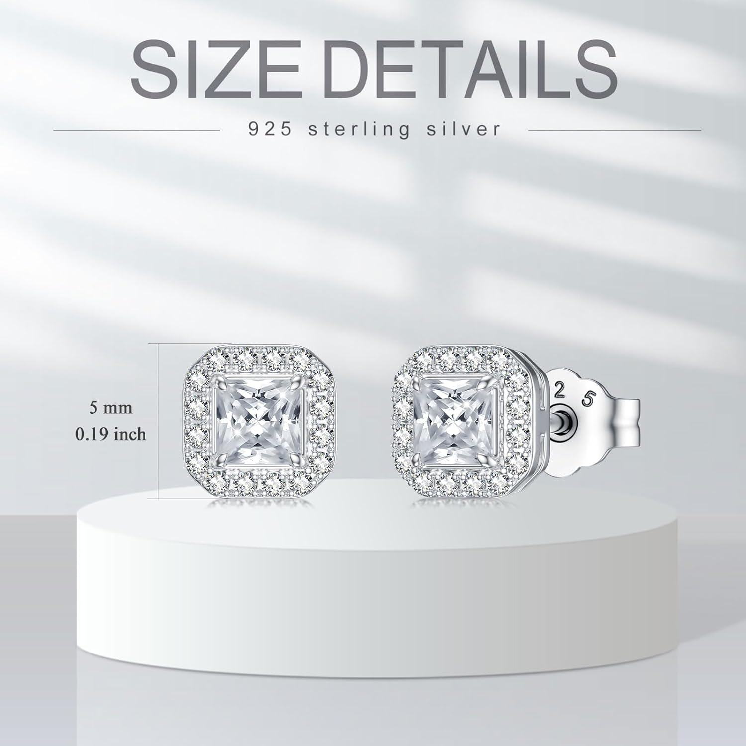 wholesale 925 Sterling Silver Platinum Asscher Cut Halo Stud Earrings with Moissanites and Cubic Zirconia (D Color VVS Clarity)-0-3