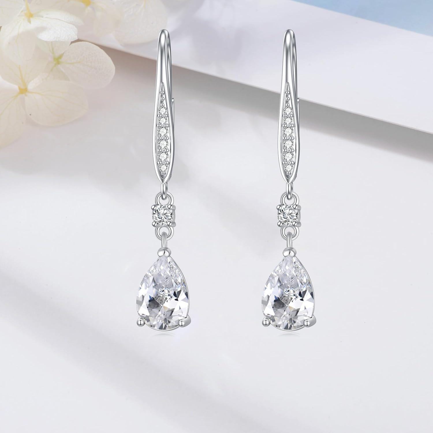 Sterling Silver Austrian Crystal Teardrop Leverback Earrings Women s Gift-0-4