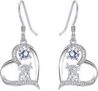 wholesale Sterling Silver Highland Cow Sunflower Dangle Stud Leverback Hoop Earrings-0-4-April