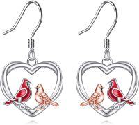 wholesale 925 Sterling Silver Teardrop Red Cardinal Bird Drop Earrings for Women Girls  4cm Long-heart bird