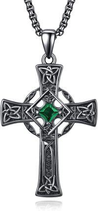 wholesale Sterling Silver Garnet Celtic Cross Necklace for Men 22 +2 Chain-Black-May