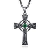 wholesale 925 Sterling Silver Garnet Celtic Cross Necklace for Men 22 +2 Chain-Black-May