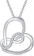 wholesale 925 Sterling Silver Double Heart with Diamonds Pendant Necklace for Women-0-0