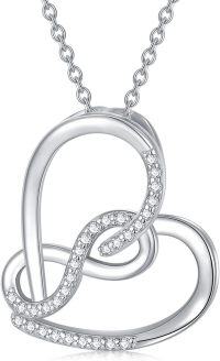 wholesale 925 Sterling Silver Double Heart with Diamonds Pendant Necklace for Women-Heart 2