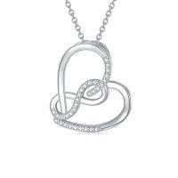 wholesale 925 Sterling Silver Double Heart with Diamonds Pendant Necklace for Women-Heart 2