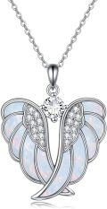 wholesale 925 Sterling Silver Abalone Shell Angel Wing Pendant Necklace with Cubic Zirconia Center Stone-0-6