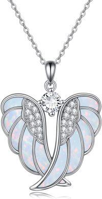 wholesale Sterling Silver Opal Angel Wings Pendant Necklace-White Opal