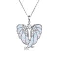 wholesale 925 Sterling Silver Abalone Shell Angel Wing Pendant Necklace with Cubic Zirconia Center Stone-0-6