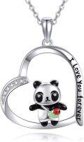 wholesale 925 Sterling Silver Panda Pendant Heart Love You Forever Necklace s for Women Girls-0-0