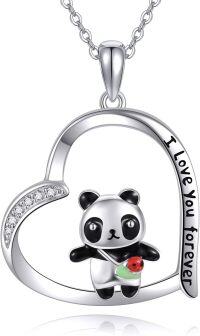 wholesale 925 Sterling Silver Panda Pendant Heart Love You Forever Necklace s for Women Girls-Panda