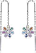 wholesale 925 Sterling Silver Rainbow Daisy Flower Drop Dangle Hook Earrings for Women Girls Gift-0-0