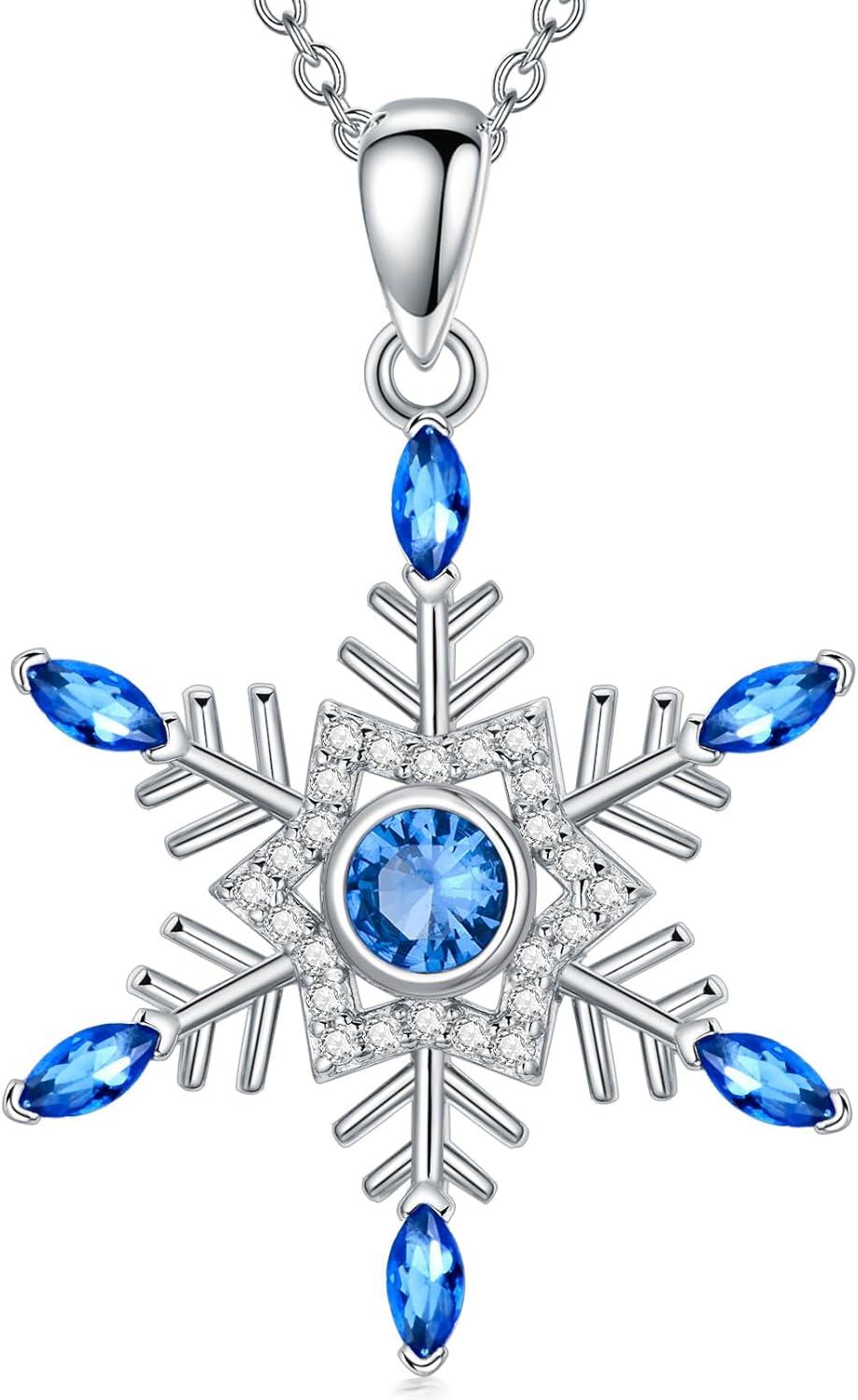 Sterling Silver Snowflake Christmas Tree Snowman Reindeer Penguin Pendant Necklace-Snowflake-2