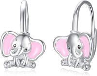 wholesale 925 Sterling Silver Animal Leverback Hoop Earrings Axolotl Cat Sloth Dog Fox Huggie Hypoallergenic Jewelry Gifts for Women Teens-Elephant