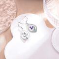 wholesale 925 Sterling Silver Purple Tulips Drop Earrings with Green Leaves and Teardrop Shape-0-3