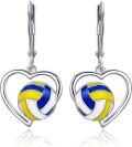wholesale 925 Sterling Silver Heart-Shaped Sports Ball Dangle Drop Earrings - Gift for Women (Volleyball)-0-0