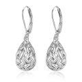 wholesale 925 Sterling Silver Drop Earrings Platinum Plated Woven Braided Teardrop Lever Back-0-0