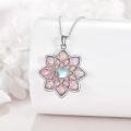 wholesale 925 Sterling Silver Pink Fire Opal Lotus Flower Pendant Necklace-0-3