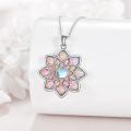wholesale 925 Sterling Silver Pink Fire Opal Lotus Flower Pendant Necklace-0-3