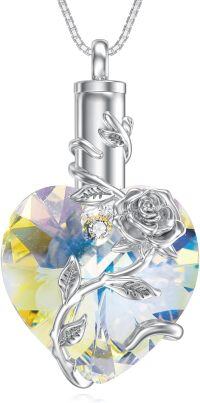 wholesale 925 Sterling Silver Birthstone Heart Rose Flower Urn Necklace for Ashes Memorial Jewelry-04-April-Diamond