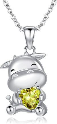 wholesale Sterling Silver 12 Month Birthstones Animals Necklace for Women Daughter (Axolotl Cow Pig Cat) Birthday Christmas Graduation Gift-02-08-Cow-Aug.-02-08-Cow-Aug.