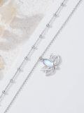 wholesale 925 Sterling Silver Lotus Moonstone Pendant Necklace Cubic Zirconia Beaded Layered Chain For Women-0-3
