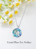 wholesale TOUPOP Tropical Plam Tree Necklace S925 Sterling Silver Crane Bird Pendant Necklace For Women With Blue Circle Crystal Jewelry Christmas Birthday Gifts -0-3