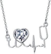wholesale 925 Sterling Silver Birthstone Stethoscope Necklace Nurse Doctor Gift-4-April Birthstone
