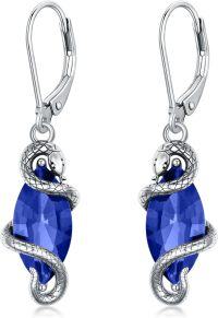 wholesale Sterling Silver Crystal Vintage Snake Dangle Drop Leverback Earrings for Women-Sapphire Blue