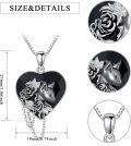 wholesale 925 Sterling Silver Heart Shaped Black Onyx Rose and Fox Pendant Necklace-0-1