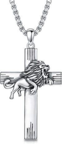 wholesale Sterling Silver Cross Pendant Necklace for Women Men Religious Jewelry Gift for Christmas Birthday Mothers Day-01-09-Leo