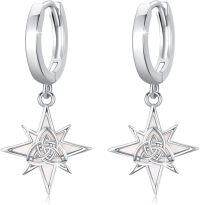 wholesale 925 Sterling Silver Celtic Knot Star Huggie Hoop Earrings with Mother of Pearl Inlay for Women Girls (Hypoallergenic)-08-Star