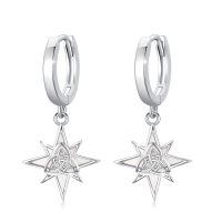 wholesale 925 Sterling Silver Celtic Knot Star Huggie Hoop Earrings with Mother of Pearl Inlay for Women Girls (Hypoallergenic)-08-Star